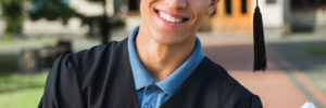 Young male student who just graduated holding his diploma